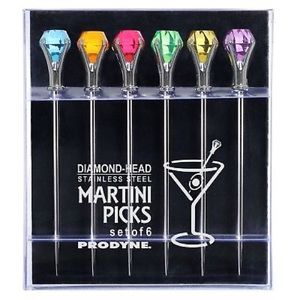 6-Pc Kitchen Cocktail Appetizer Garnish Stainless Diamond Head Martini Picks